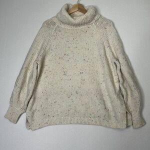 Lou & Grey Small Cream Rainbow Chip Knit Turtleneck Sweater